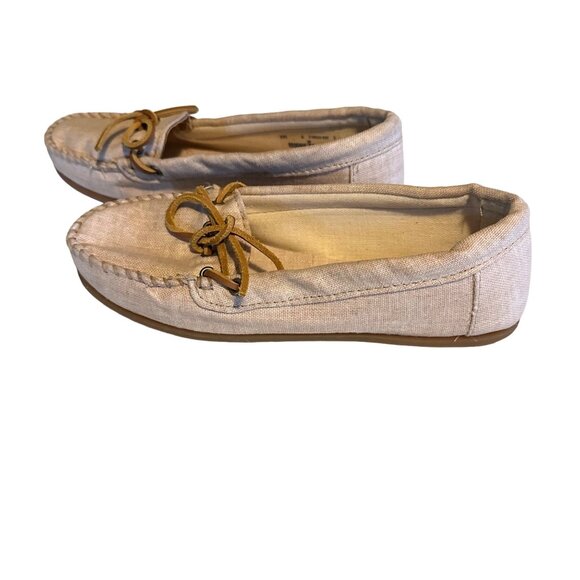 Minnetonka tan flat loafers textile size 6 - Picture 2 of 6